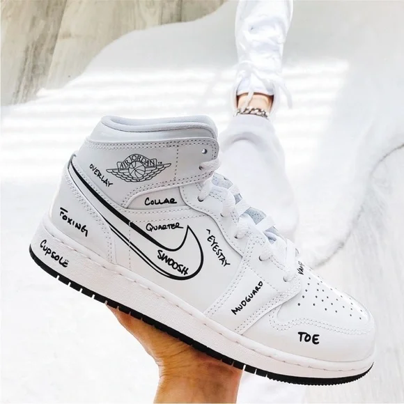 Nike Air Jordan 1 Mid SS GS Schematic- Youth- Size 5.5Y - [DQ1864-100] - Picture 3 of 15